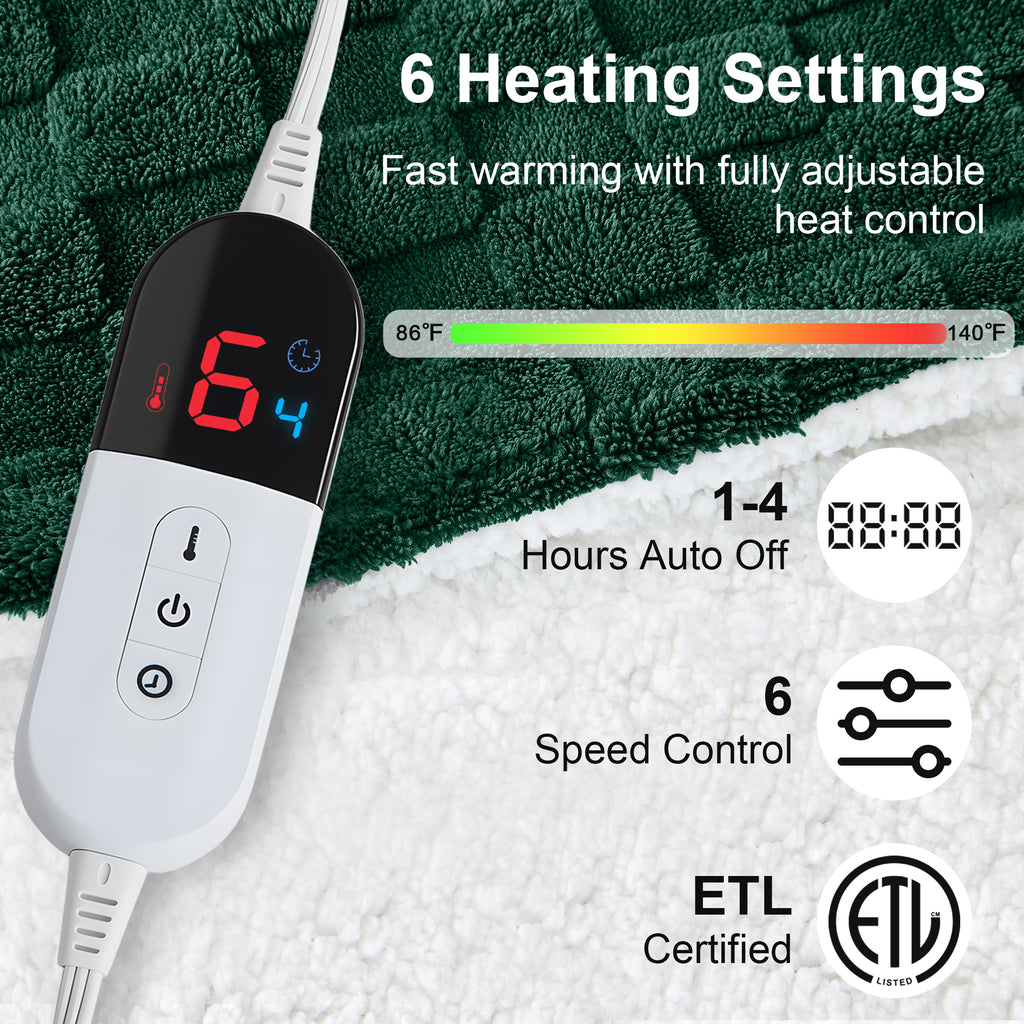 Dhole Electric Heated Blanket Checkered Fleece Throw 50x60 Inches Fast Heating Blanket 6 Heating Levels & 4 Hours Auto Off ETL Certification