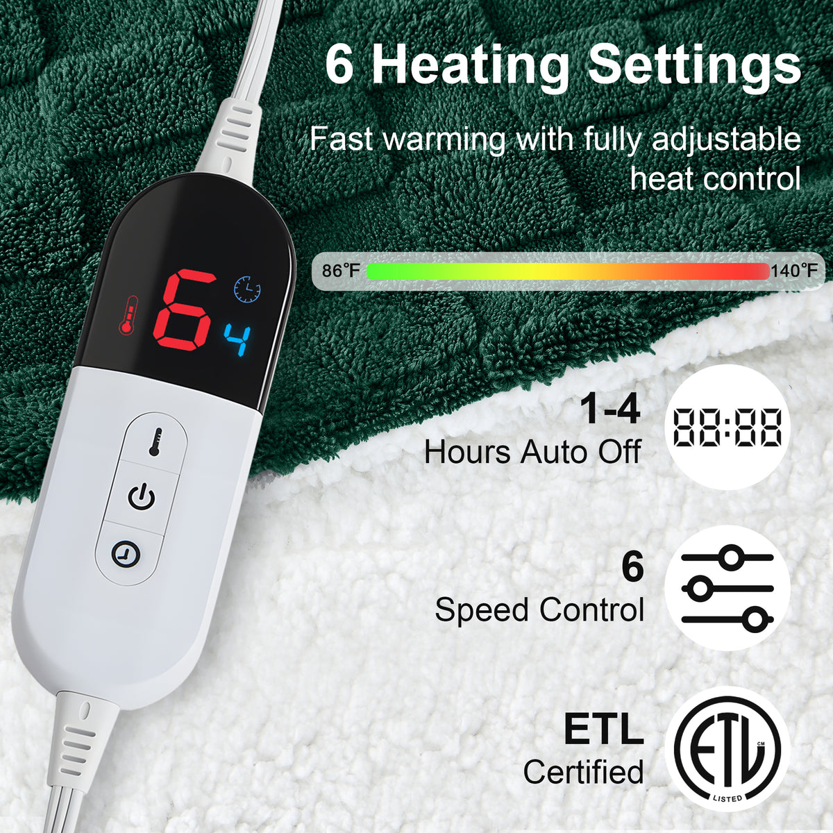 Dhole Electric Heated Blanket Checkered Fleece Throw 50x60 Inches Fast Heating Blanket 6 Heating Levels & 4 Hours Auto Off ETL Certification
