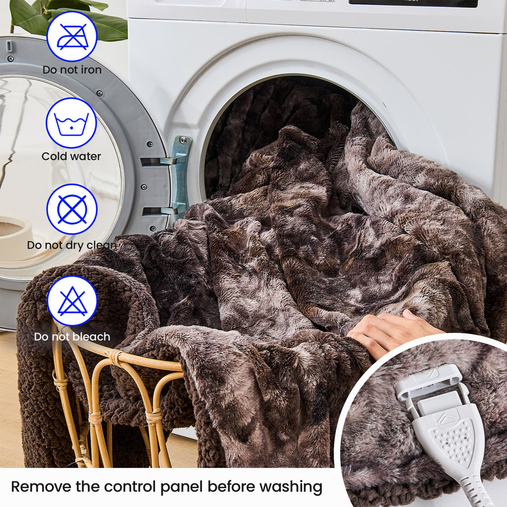 Dhole Heated Blanket Electric Throw - 50"x60" Heating Blanket Throw 4 Hours Auto-Off 6 Heat Level Over-Heat Protection Luxury Faux Fur Sherpa ETL Certification