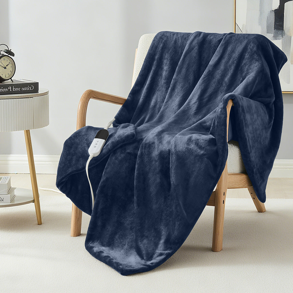 Dhole Electric Heated Blanket Throw - 50"x60" with 6 Heating Levels 4 Hours Auto Off Fast Heating Over-Heated Protection Ultra Soft Warm Flannel ETL Certified