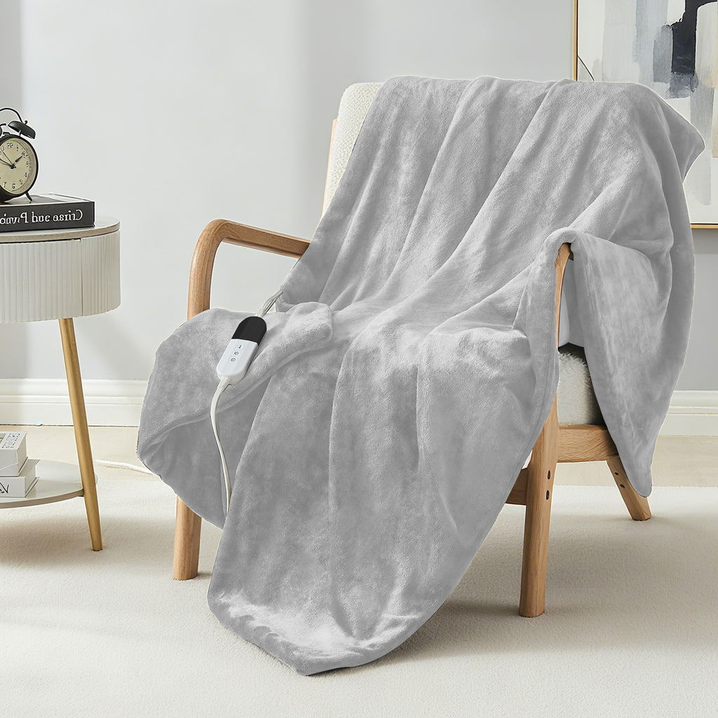 Dhole Electric Heated Blanket Throw - 50"x60" with 6 Heating Levels 4 Hours Auto Off Fast Heating Over-Heated Protection Ultra Soft Warm Flannel ETL Certified