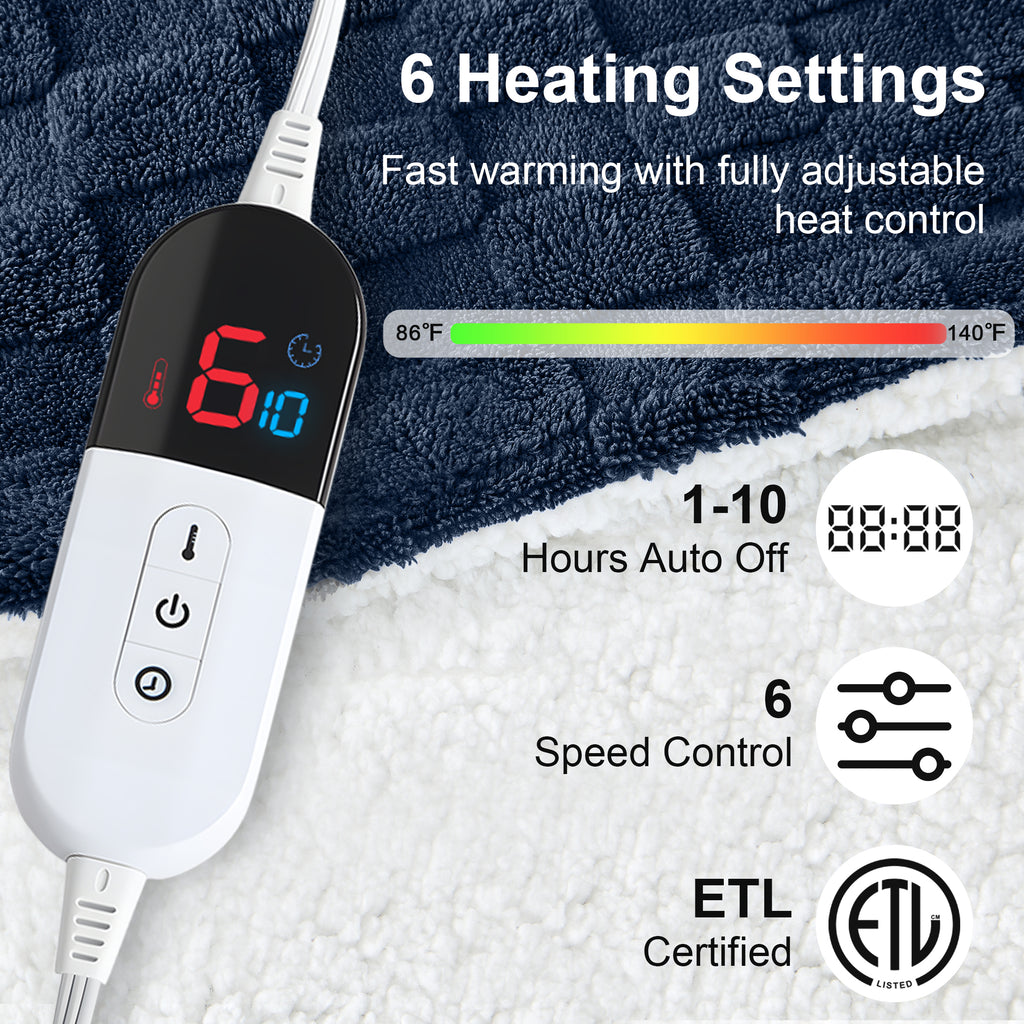 Dhole Electric Heated Blanket Checkered Fleece Throw 50x60 Inches Fast Heating Blanket 6 Heating Levels & 4 Hours Auto Off ETL Certification