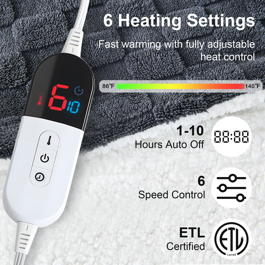 Dhole Electric Heated Blanket Checkered Fleece Throw 50x60 Inches Fast Heating Blanket 6 Heating Levels & 4 Hours Auto Off ETL Certification