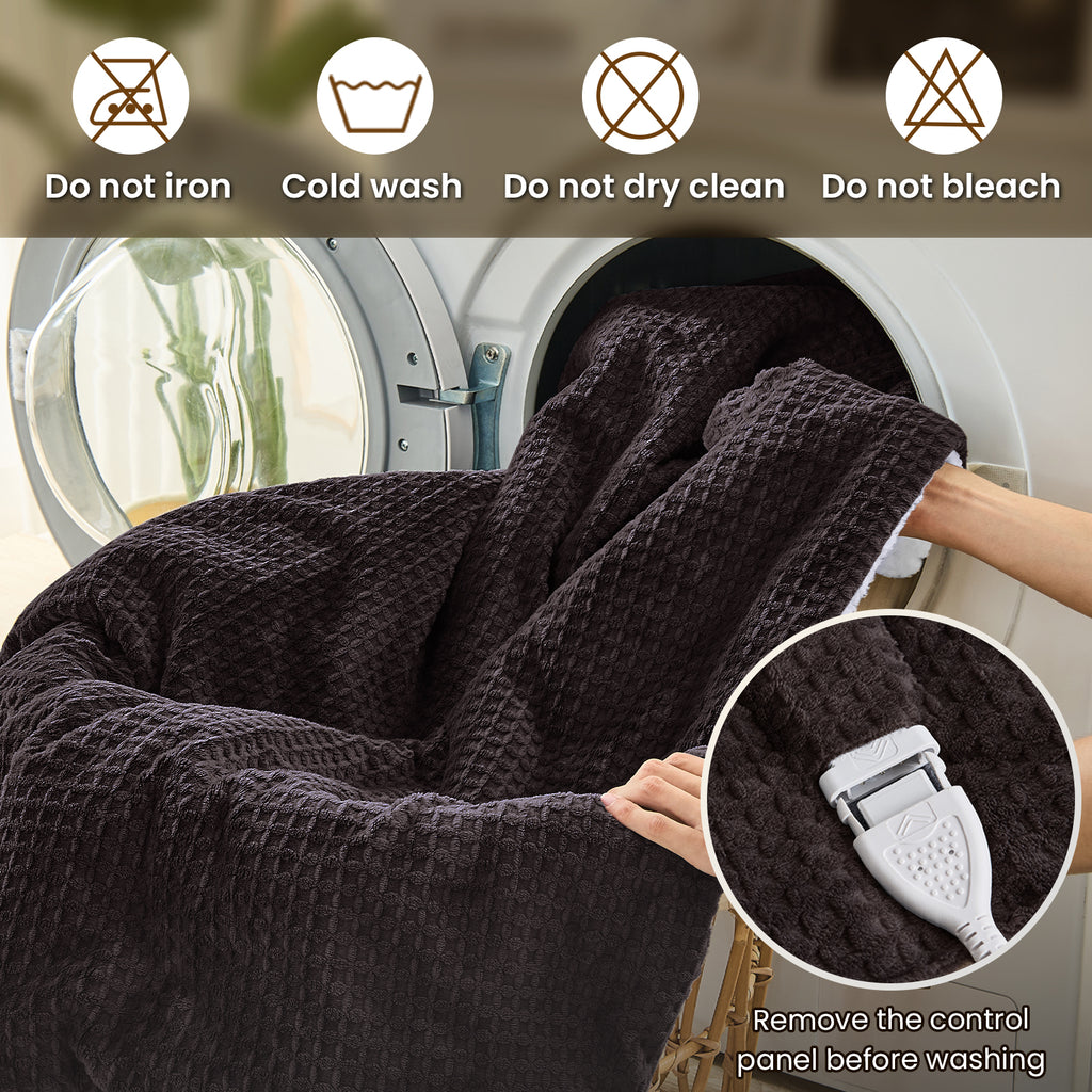 Dhole Heated Blanket Electric Blanket Throw Waffle, 50x60 Inches，Sherpa Fleece Fast Heating Blanket 6 Heating Levels & 4 Hours Auto Off ETL Certification