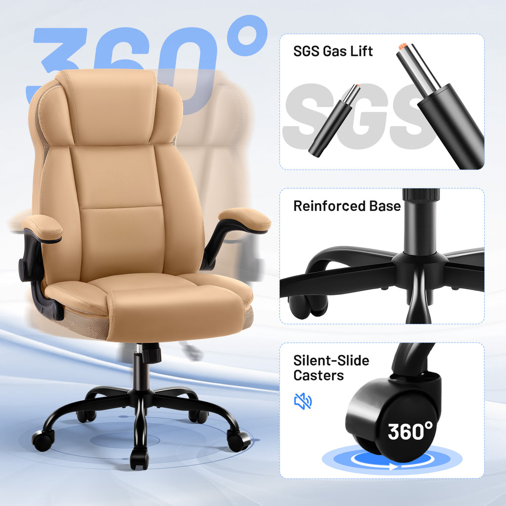 Dhole Ergonomic High-Back PU Leather Office Chair with 120° Recline & Flip-Up Arms - Home Office Desk Chair for Work, Study, Gaming, 300LBS Capacity (Black)