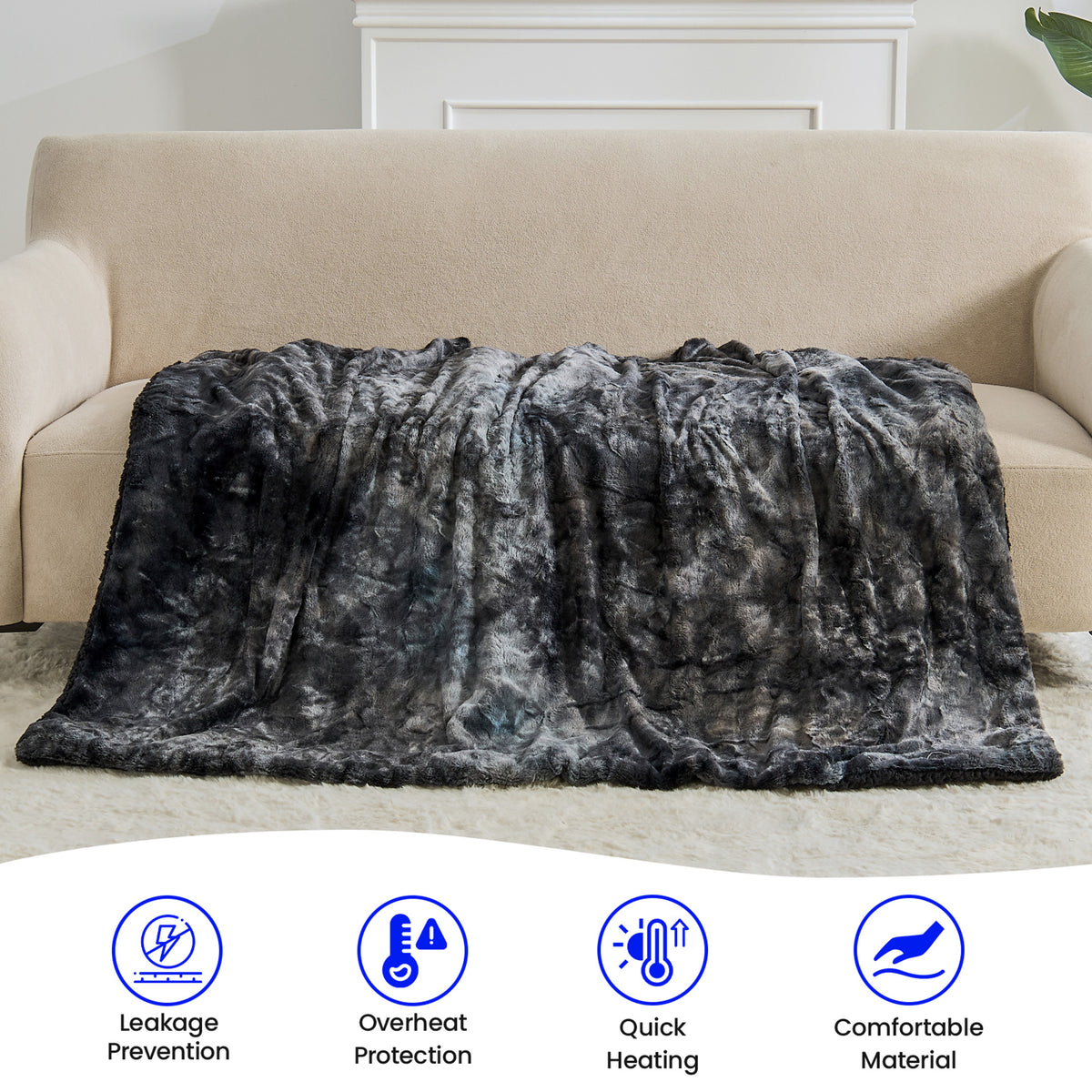 Dhole Heated Blanket Electric Throw - 50"x60" Heating Blanket Throw 4 Hours Auto-Off 6 Heat Level Over-Heat Protection Luxury Faux Fur Sherpa ETL Certification