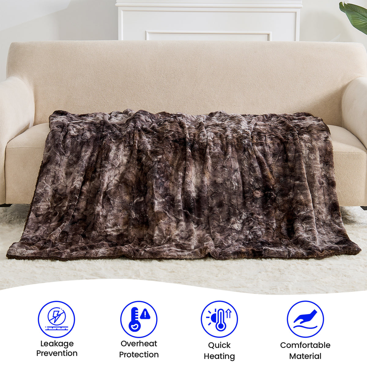 Dhole Heated Blanket Electric Throw - 50"x60" Heating Blanket Throw 4 Hours Auto-Off 6 Heat Level Over-Heat Protection Luxury Faux Fur Sherpa ETL Certification