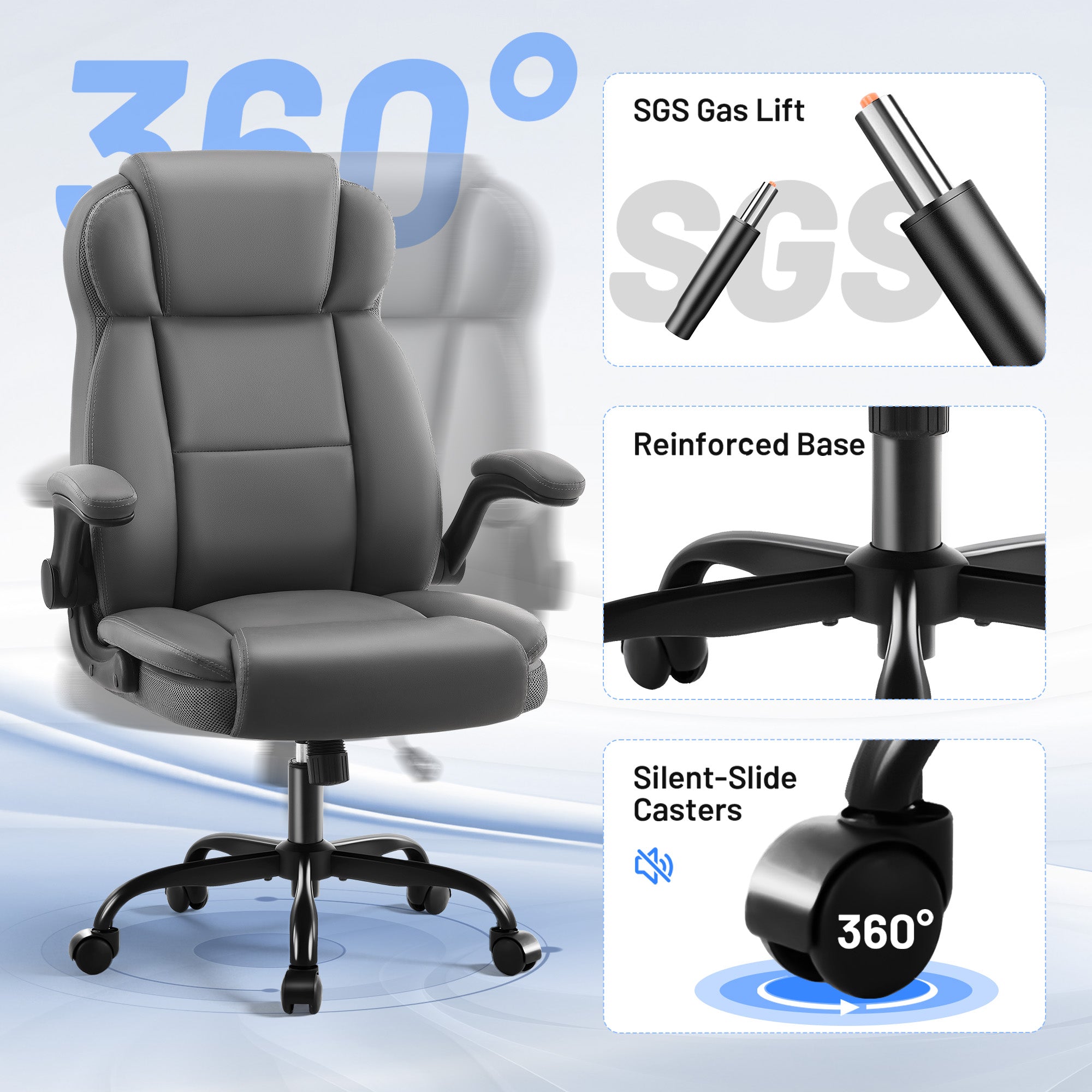 Dhole Ergonomic High-Back PU Leather Office Chair with 120° Recline & Flip-Up Arms - Home Office Desk Chair for Work, Study, Gaming, 300LBS Capacity (Black)