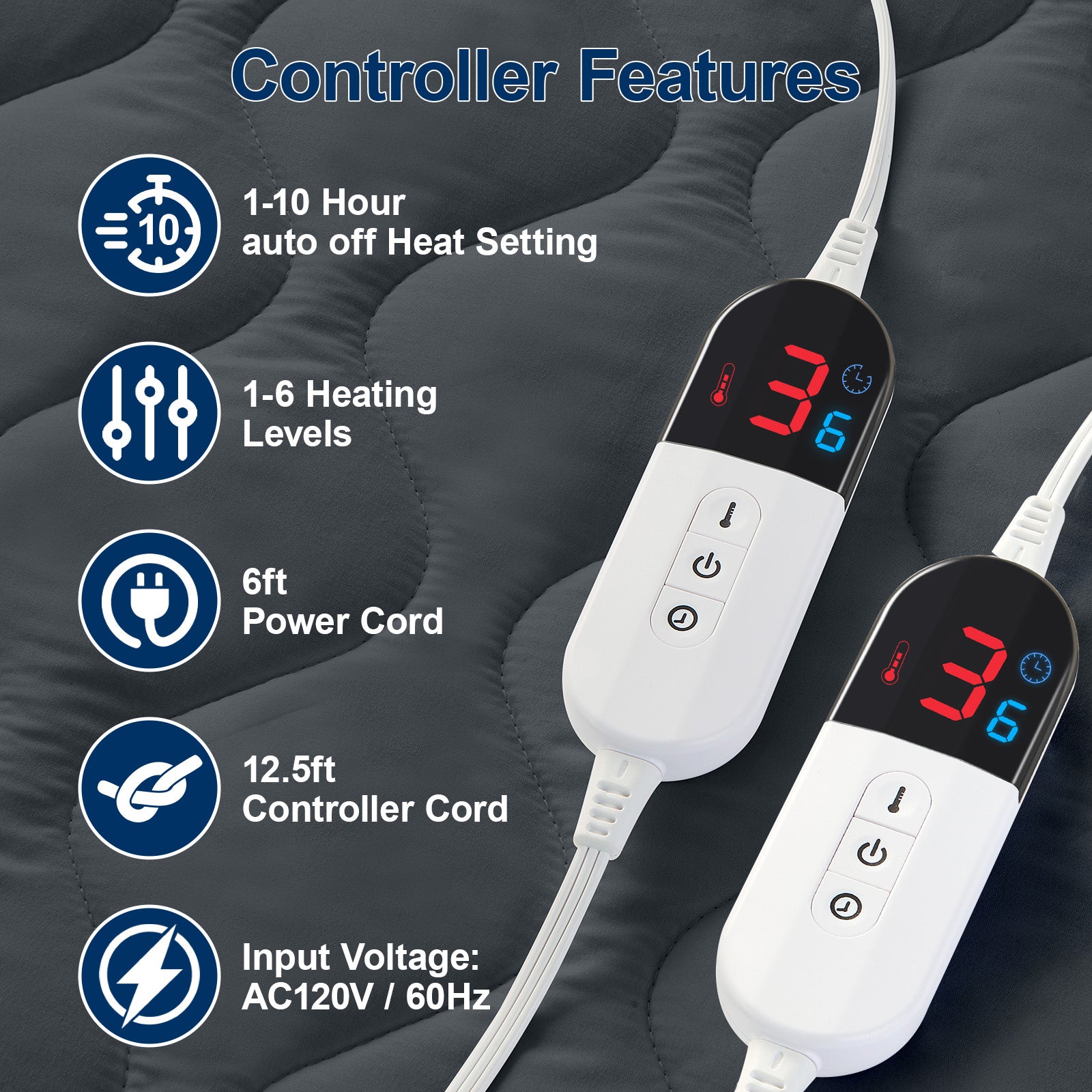 Dhole Electric Heated Mattress Pad Queen - 60"x80" ,Deep Pocket, 6 Heat Settings, Auto Shut Off 10 Hrs with Dual Controller, ETL Certified, Machine Washable, White