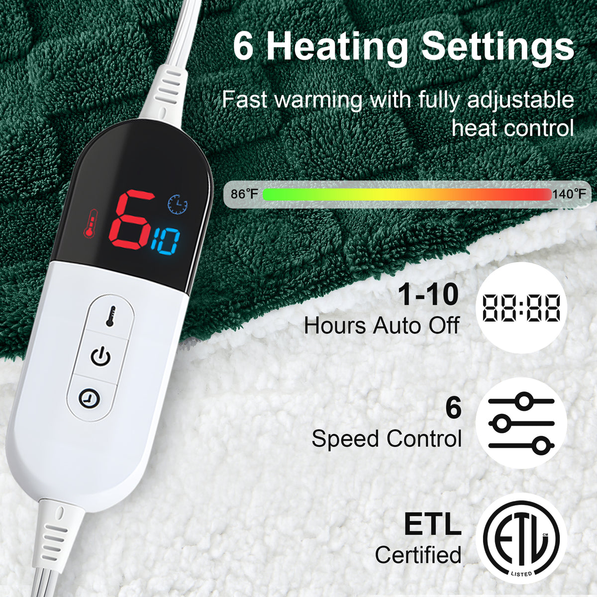 Dhole Electric Heated Blanket Checkered Fleece Throw 50x60 Inches Fast Heating Blanket 6 Heating Levels & 4 Hours Auto Off ETL Certification
