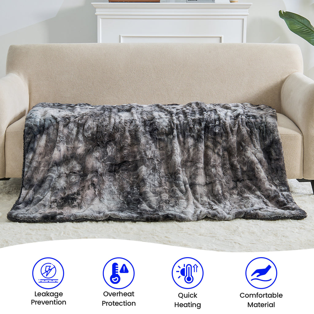 Dhole Heated Blanket Electric Throw - 50"x60" Heating Blanket Throw 4 Hours Auto-Off 6 Heat Level Over-Heat Protection Luxury Faux Fur Sherpa ETL Certification