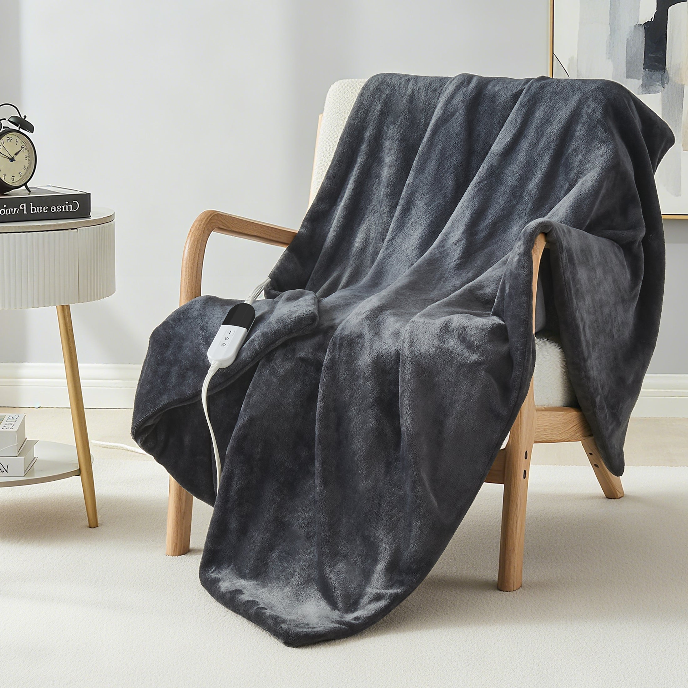 Dhole Electric Heated Blanket Throw - 50"x60" with 6 Heating Levels 4 Hours Auto Off Fast Heating Over-Heated Protection Ultra Soft Warm Flannel ETL Certified