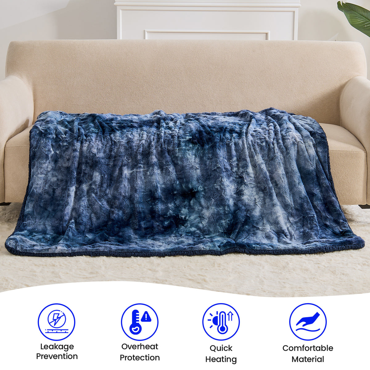 Dhole Heated Blanket Electric Throw - 50"x60" Heating Blanket Throw 4 Hours Auto-Off 6 Heat Level Over-Heat Protection Luxury Faux Fur Sherpa ETL Certification