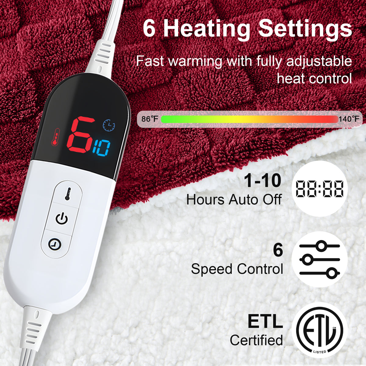 Dhole Electric Heated Blanket Checkered Fleece Throw 50x60 Inches Fast Heating Blanket 6 Heating Levels & 4 Hours Auto Off ETL Certification