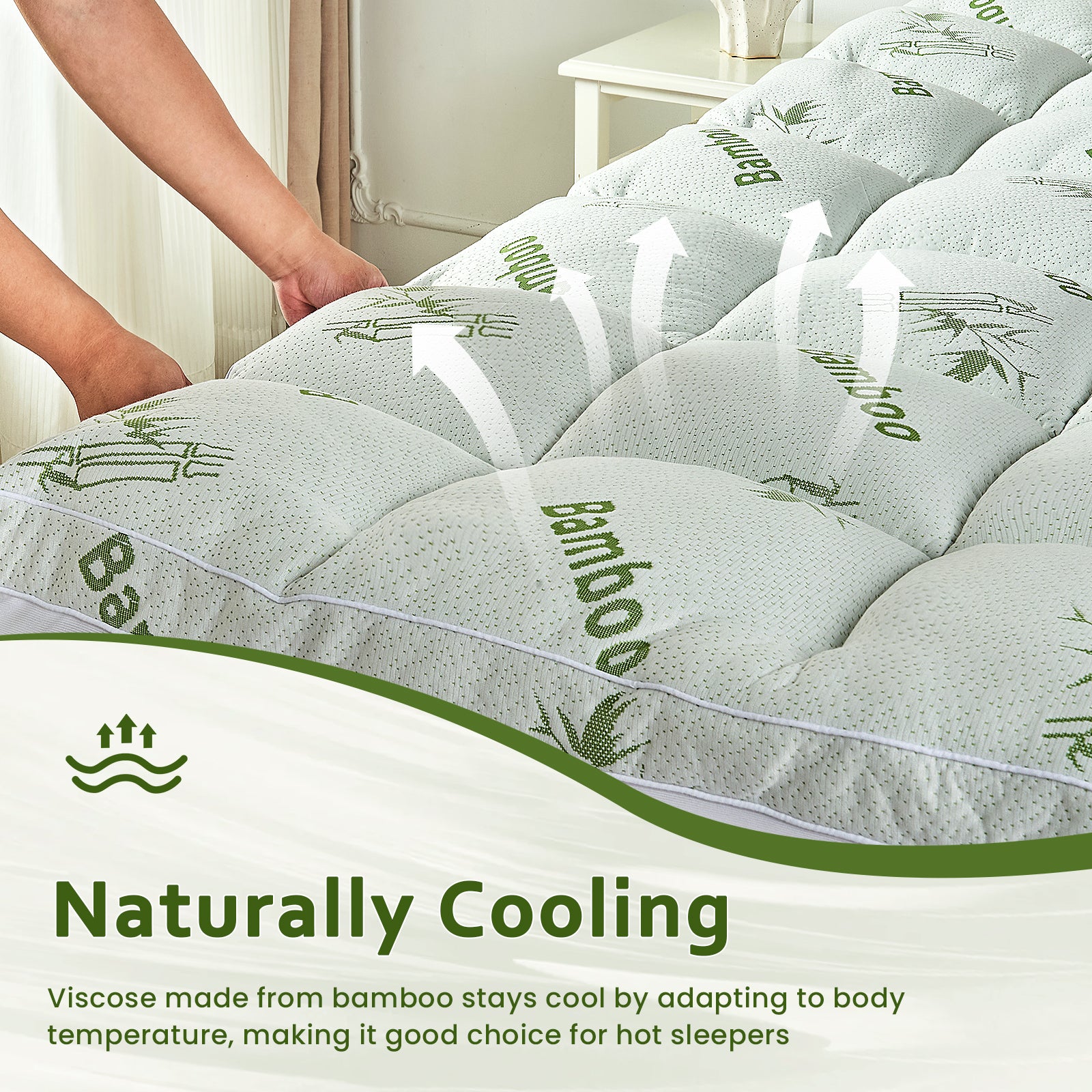 Dhole Queen Size 2-Inch Mattress Topper & Pad – 1200GSM Down Alternative Fill, Cooling Bamboo Viscose Cover, Extra Firm Pillow Top for Back Pain Relief, Deep Pocket 6-18 Inches (60"x80")