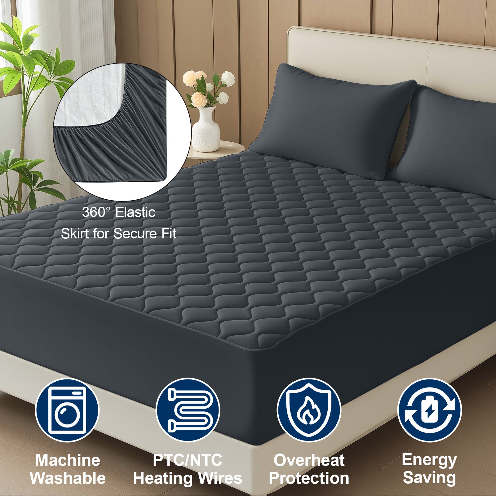 Dhole Electric Heated Mattress Pad Queen - 60"x80" ,Deep Pocket, 6 Heat Settings, Auto Shut Off 10 Hrs with Dual Controller, ETL Certified, Machine Washable, White