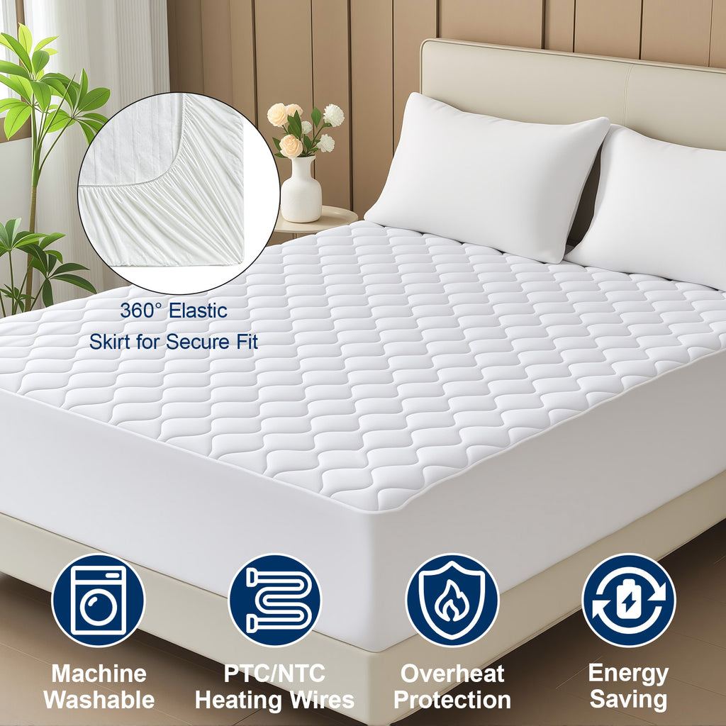 Dhole Electric Heated Mattress Pad Queen - 60"x80" ,Deep Pocket, 6 Heat Settings, Auto Shut Off 10 Hrs with Dual Controller, ETL Certified, Machine Washable, White