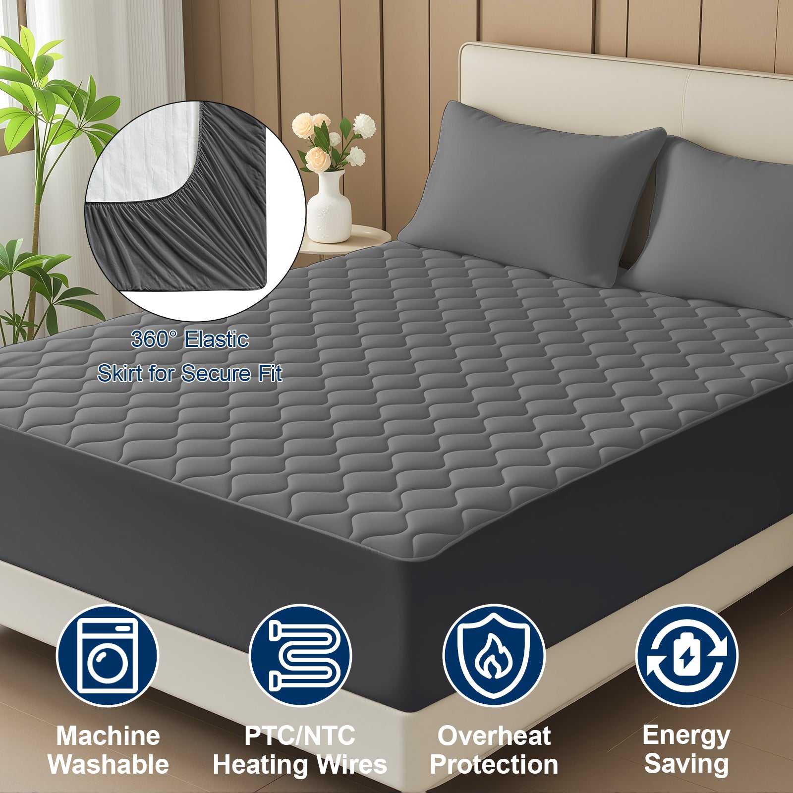 Dhole Electric Heated Mattress Pad Queen - 60"x80" ,Deep Pocket, 6 Heat Settings, Auto Shut Off 10 Hrs with Dual Controller, ETL Certified, Machine Washable, White