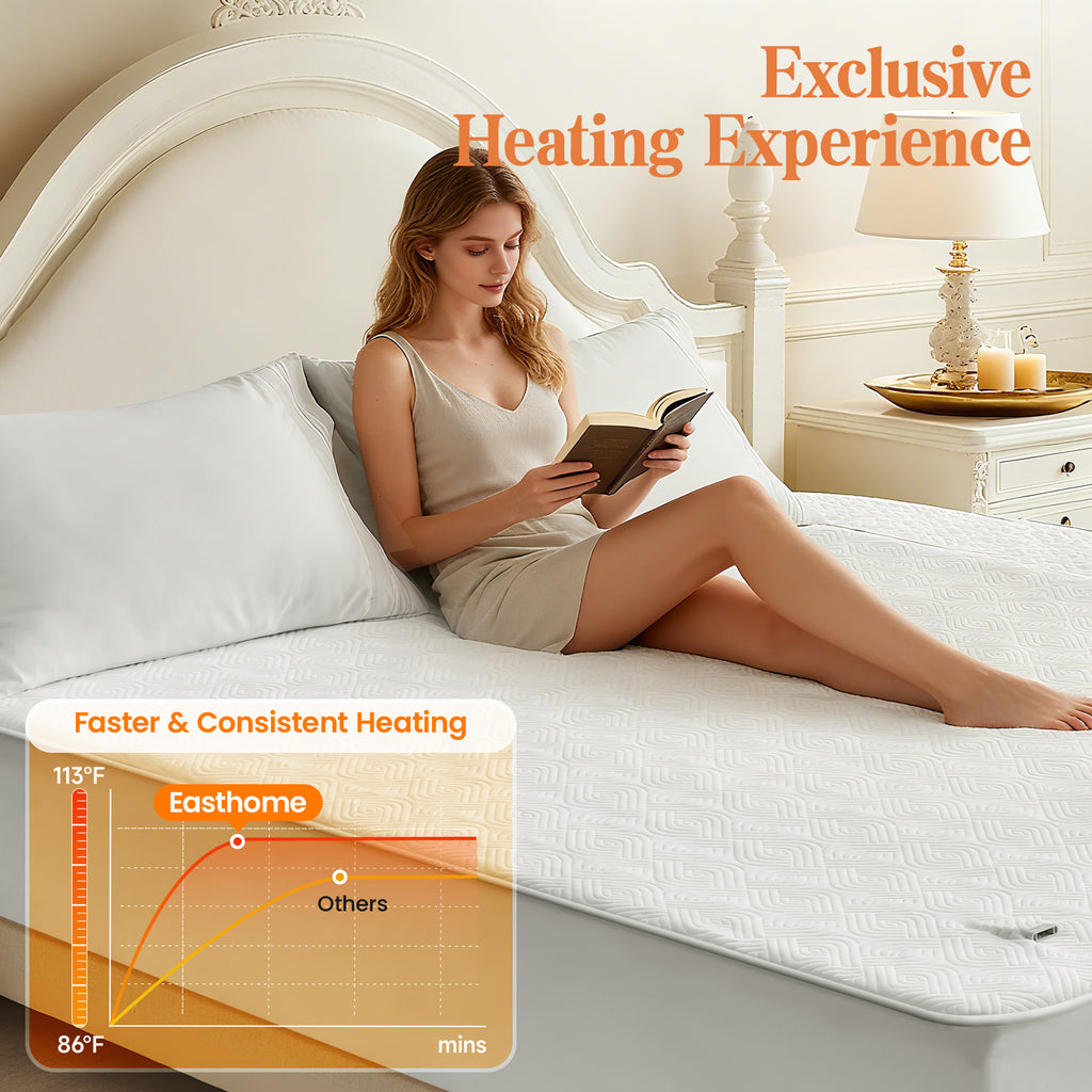 Dhole Heated Mattress Pad, Dual Control Electric Bed Warmer, 6 Heat Levels, 1-10H Auto Shut Off with Preheat & LED Controller