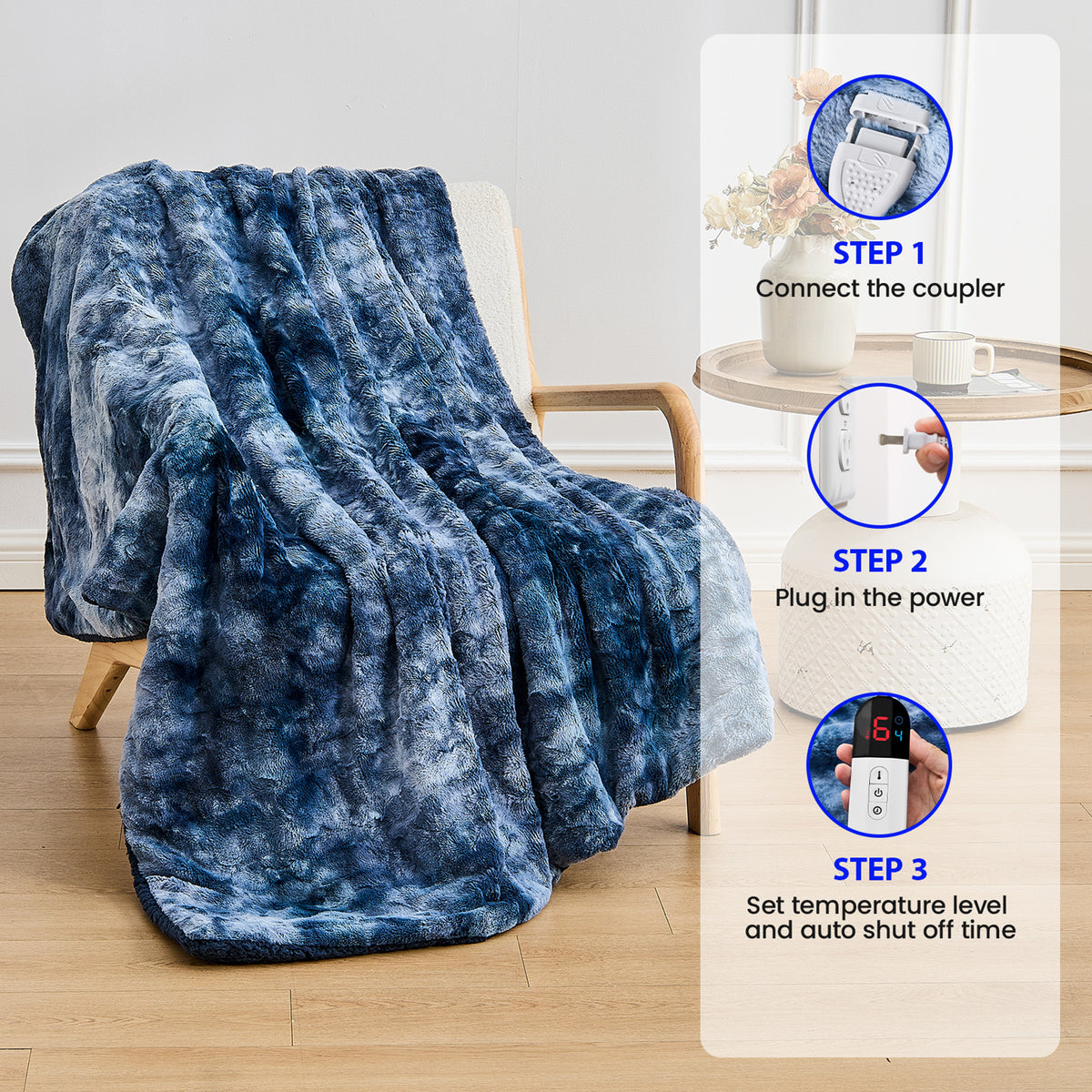 Dhole Heated Blanket Electric Throw - 50"x60" Heating Blanket Throw 4 Hours Auto-Off 6 Heat Level Over-Heat Protection Luxury Faux Fur Sherpa ETL Certification