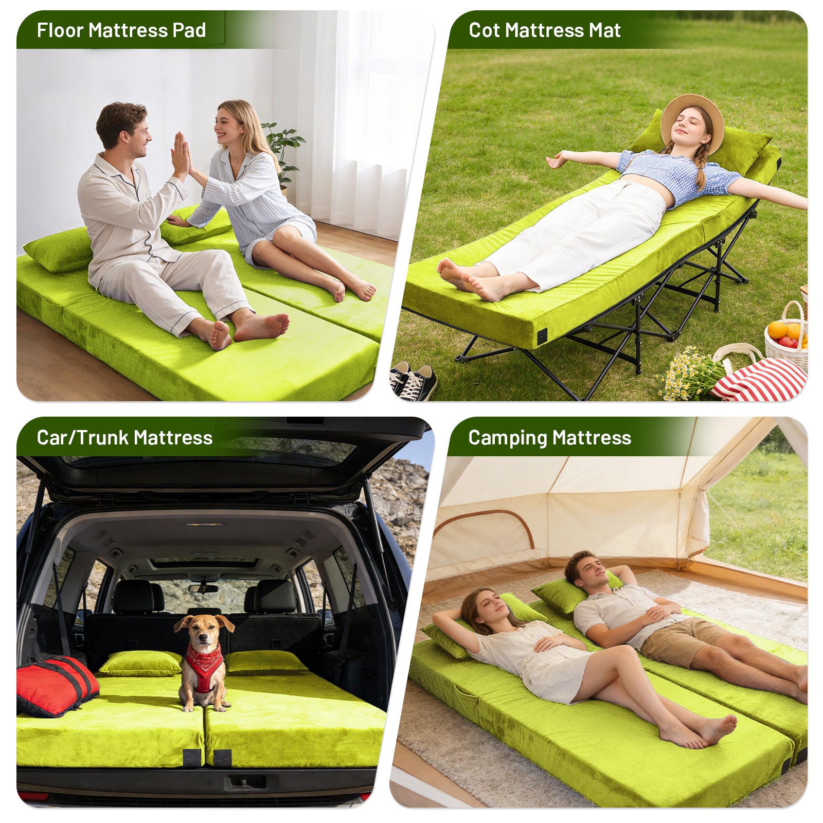 DHOLE 4 Inch Gel Memory Foam Camping Mattress, CertiPUR-US Certified Thick Sleeping Pad, Waterproof & Soft Fleece Top, Portable Roll-Up Mat with Multi-Function Storage Bag & Pillow for Tent Camping