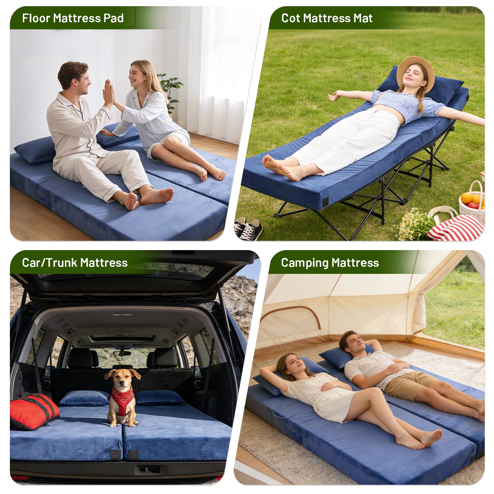 DHOLE 4 Inch Gel Memory Foam Camping Mattress, CertiPUR-US Certified Thick Sleeping Pad, Waterproof & Soft Fleece Top, Portable Roll-Up Mat with Multi-Function Storage Bag & Pillow for Tent Camping